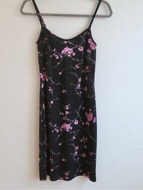 Y2K Vintage A. Byer Cherry Blossom Black and Pink Slip Dress